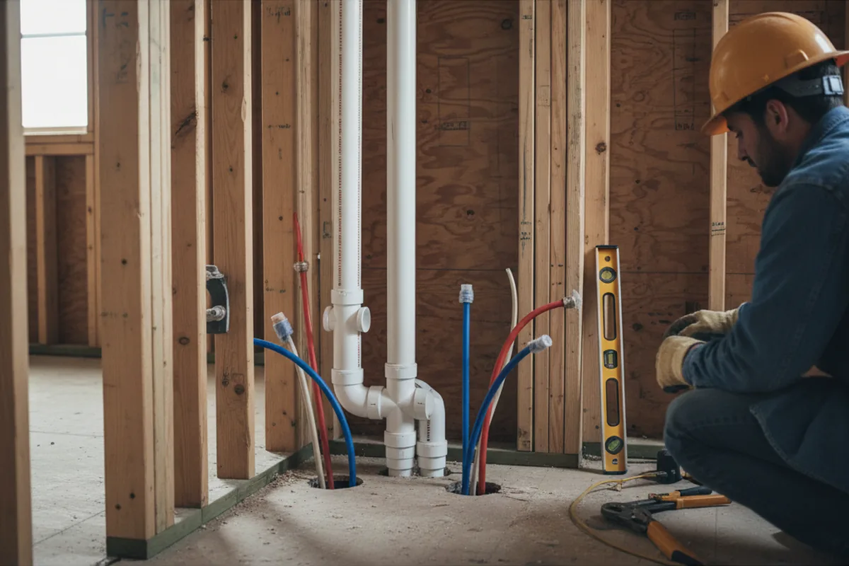 Drain and supply rough-in during Sump Pump Repair in Wooster